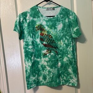 POL Green Tie-Dye T-Shirt with Parrot Design